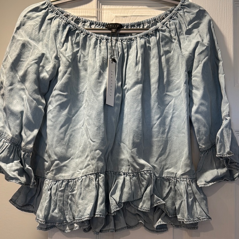 Light Blue Off-Shoulder Ruffle Top - Picture 4 of 5